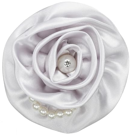 PATIKIL Stoffblumen Broschen Perlen Vintage Seidenblumen Broschen Elegante Blumenpins für Damen Hut Kleid Hemd Krawatte Corsage, Silber