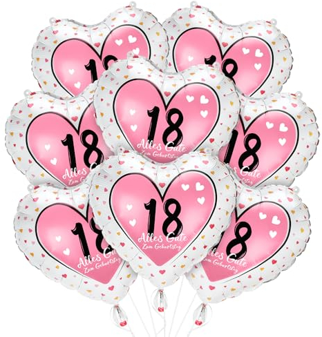 Palloncini 18 Anni Compleanno, Decorazioni Compleanno 18 Anni Ragazza, 8 Pezzi Palloncini Foil Rosa, Palloncini a Forma di Cuore come Addobbi per Festa di Compleanno Ragazza 18 Anni