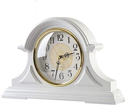 LUOYAOB Vintage Kaminuhr Manteluhr, hölzerne stille Manteluhr, Home Vintage batteriebetriebene Manteluhren Retro Tischuhr for Wohnzimmer, Kamin, Schlafzimmer, Dekor Geschenk (Color : White)