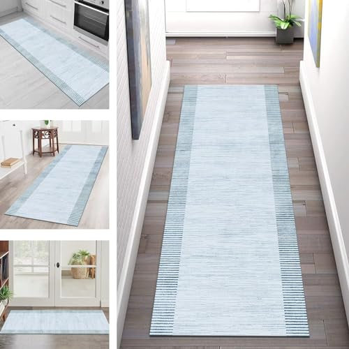 Teppich Läufer Küche Flur Wohnraum Teppichläufer Lang Küchenteppich Rutschfest Waschbar Blau Läufer Rug Teppichmatten 60X80CM Küchenläufer Meterware Flurteppich Abstrakte Wohnzimmer Schlafzimmer