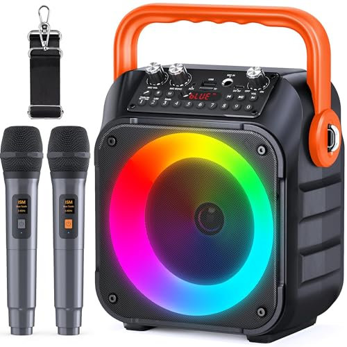 Singingmate macchina karaoke, altoparlante portatile Bluetooth per adulti con 2 microfoni senza fili, sistema PA per adulti e bambini con luci LED per feste (Arancione)