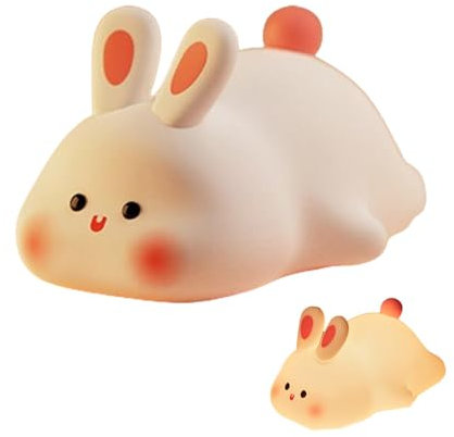 Linsition Rabbit Silicone Night Light Bunny Squishy Lamp 3 Modes Animal Night Light, Touch Night Lights Indoor, Cute Animal Lamps, USB Rechargeable