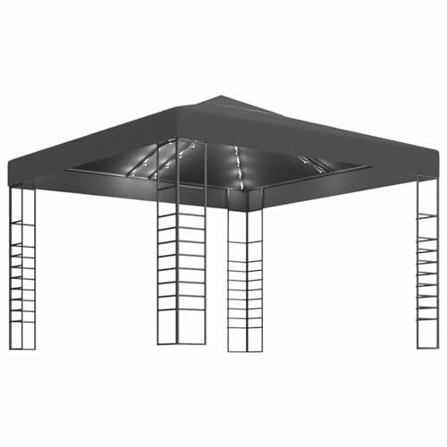 Homgoday Gartenpavillon mit LED-Streifen, 3 x 3 m, Anthrazit