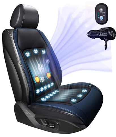 Kühlender Autositzbezug Vordersitze, 12V-24V Belüfteter Autositzauflage mit Massage, Gekühlter Fahrersitz Sitzkissen Schonbezug Universal Fit Autositzzubehör für Auto, SUV, LKW, MPV, 1 Stück (Blau)