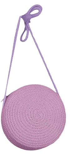 Jamron Artesanal Redondo Bolso de Paja Bolso Cruzado Bandolera Bohemio Bolsa de Playa con Cremallera SN0702152 Medio Morado