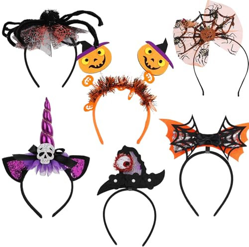 BEKKLPOU 6 Stück Halloween Horror Haarschmuck, Kürbis Stirnbänder Halloween Stirnband Maskerade Halloween Skelett Schläger Stirnband, Halloween Party Haardekor Für Halloween Party