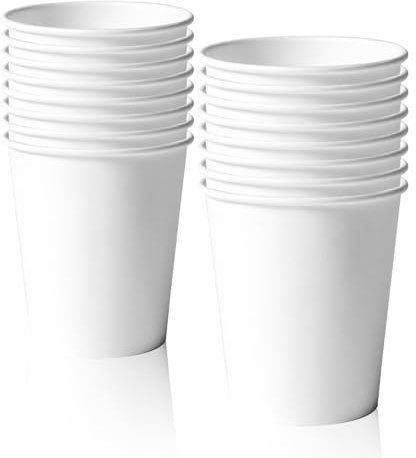 MORAINJAY 16 Pezzi Bicchieri Carta per Feste,9oz/250ml Blanc Tazze Ecologici Carta di Usa e Getta,Bevande Calde e Fredde Bicchieri per Compleanno,Giardino,Ristorante e Matrimonio Decor