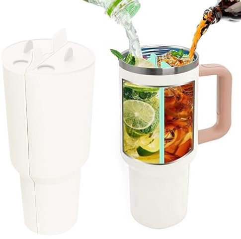 TOEECY Stanley Cup Accessories Inner Liner Silicone Separator 2 in 1 Double Drink Separator with Lid for Tumbler 40 oz (White)