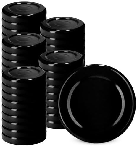 KADAX Schraubdeckel fi48 mm, Twist-Off-Deckel Set aus Metall, Ersatzdeckel für Gläser und Flaschen, Deckel mit 4 Einrastzähnen für Einmachgläser (Schwarz, 50 Stück)