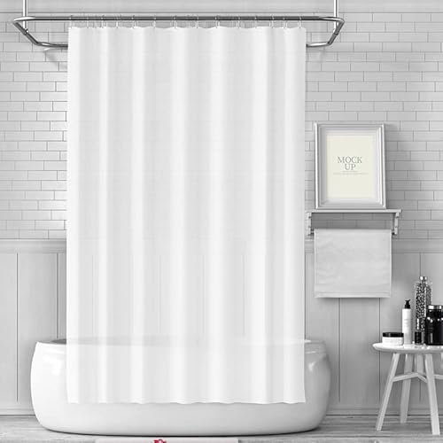 LUKDUNG Tenda da bagno, 180 x 200 cm, antimuffa in bagno, tenda per vasca da bagno, doccia, in tessuto, impermeabile, lavabile, PEVA Shower Curtain con 12 anelli per tenda da doccia, colore bianco