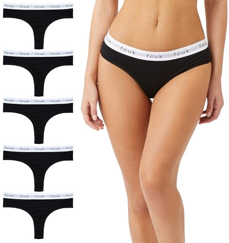 French Connection Cotton Thongs For Women – Pack of 5 Ladies Thongs – Soft, Stretchable, and Comfortable Knickers (X-Small)