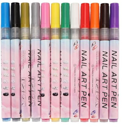 12PCS Nail Art Pens, 12 Colors 3D Nail Polish Pen 0.5mm Tip Nail Pens Graffiti Dotting Liner Pen Nail Decoration Pen for Nail Art Beauty