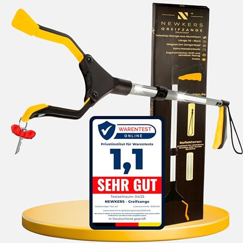 NEWKERS® [75-111cm] Greifzange für Senioren, Greifer mit Aluminium Teleskop Stange für individuelle Einstellung und starkem Griff mit 360° Drehkopf, Ergonomischer Reacher für Senioren mit Magnet-Greif