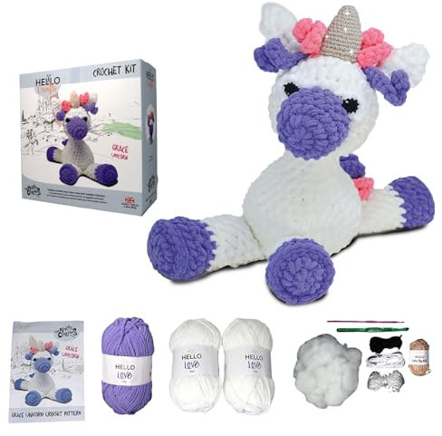KNITTY CRITTERS - Grace Unicorn | Häkelset enthält sehr dickes Garn | weiche, kuschelige Oberfläche