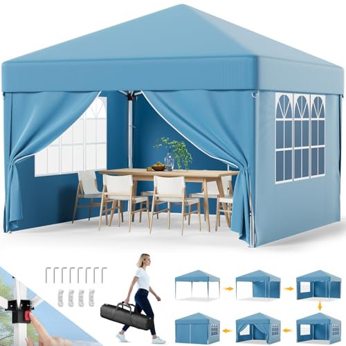 Devoko Gazebo 3x3 Pieghevole Impermeabile 3 Pieghevole Altezza Regolabile,Protezione UV 50 +,Gazebo da Giardino con Borsa di Trasporto,Gazebo Esterno Resistente,Blu