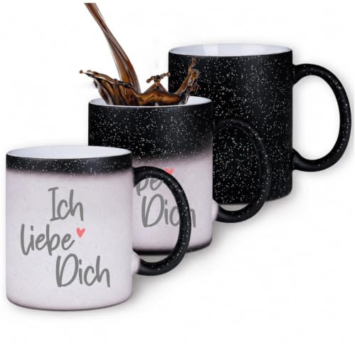 Farbwechsel-Tasse „Ich liebe dich“ – Zaubertasse mit Glitzer, Keramik 330 ml, Heißgetränke Farbeffekt, Geschenkidee für jeden Anlass