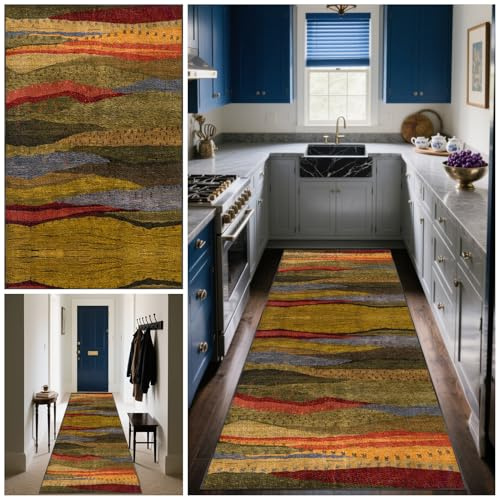 Läufer Teppich Flur Teppichläufer Flur Lang Küchenläufer 70 x 220 cm Schmutzfangmatte Innen Rutschfeste Maschinen Waschbare Fußmatte Küchenteppich Läufer für Küche Schlafzimmer Wohnzimmer Eingang