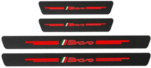 KLHYWEN 4 Pezzi Battitacco Auto in Fibra di Carbonio per Fi-at, Adesivi del Protezione del Battiscopa del Davanzale della Porta Car Styling Accessori,Bravo Red