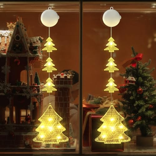 2 Stück LED Sterne Weihnachtsbeleuchtung,Weihnachtsdeko Fenster Lichter,Stern Fenster Lichter,Beleuchtet mit Batteriebetriebene,Timer,für Fest,Party,Weihnachten Deko (2 Sets Weihnachtsbaumbeleuchtung)