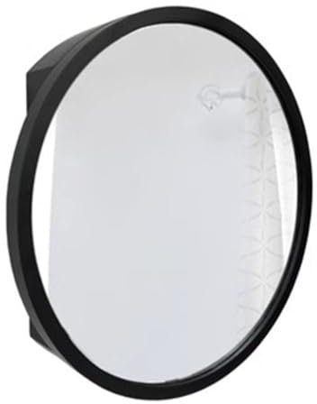 Modern Round Mirror Cabinet with Single Mirrored Door, Wall Mounted Bathroom Wood Cabinet with 2-shelf Storage (Black)