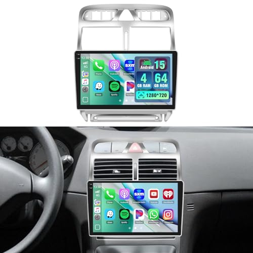 Radio Coche para Peugeot 307 307SW 307CC 2002-2013 CarPlay Android Auto | 9 Incell 4+64G Android 15 Radio con FM RDS Bluetooth Navegación GPS Salida de Vídeo Split-Screen SWC USB WIFI Cámara