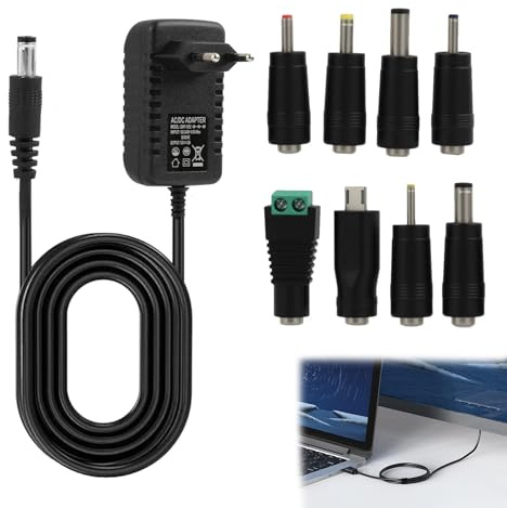12V 2A Netzteil, 24W AC/DC Adapter mit 9 DC Steckern, Universal Stromversorgung für Elektronikgeräte, Schutz vor Kurzschluss Überhitzung Überspannung, Vielseitig einsetzbar für Router Kameras