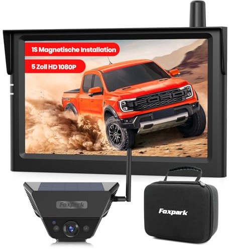 Solar Rückfahrkamera Kabellose Magnetisch 5 Zoll HD 1080P Bildschirm