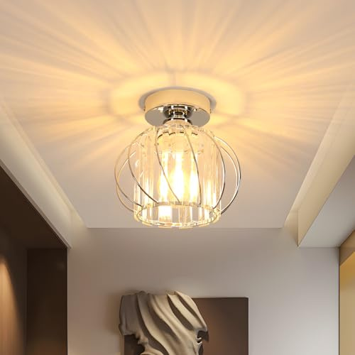 Pheashine Kristall Deckenleuchte, Moderne Kleine LED Deckanlampe | E27 Flush Mount Deckenbeleuchtung Kristall Kronleuchter für Küche Esszimmer, Schlafzimmer, Flur, Eingang