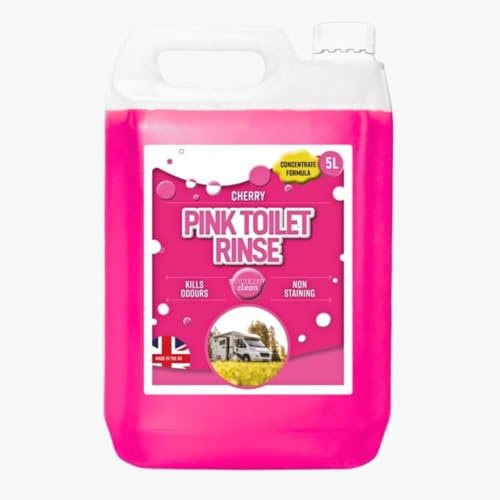 UHR Pink Toilet Rinse Cleaner, High Performance, Fast Acting, Refreshing Cherry Fragrance, Caravans, Disinfectant Bottles For Caravans, Motorhome & Portable Toilets, 5L