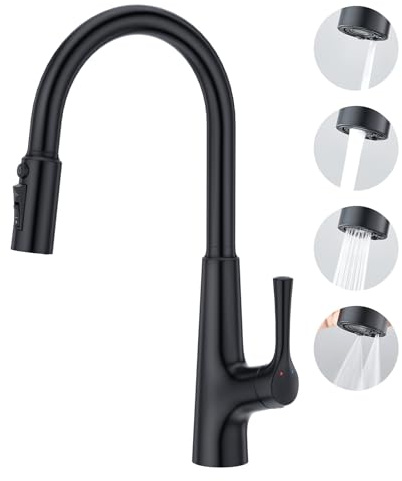 Aktines Rubinetto per lavello da cucina a 3 vie con doccetta estraibile, miscelatore monocomando per filtro dell'acqua, osmosi, nero