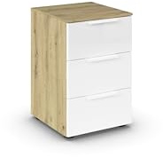 Rauch Möbel Flipp, Nachttisch, Glas Weiß/Eiche Artisan, Maße 40x61x42 cm | Nachtkommode, 3 Schubladen, mit Glasfront, Soft-Close-Funktion, für Schlafzimmer, Kinderzimmer, Jugendzimmer, Gästezimmer