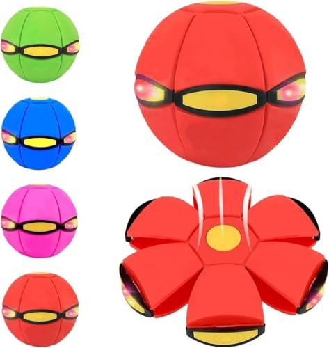 FCXVXCL Magical Flying Saucer 2-in-1 Bouncy Ball Family and Pet Interactive Toys Interaction Game Dual Form Freely Switchable with 6 Lights for Indoor Outdoor Use Red