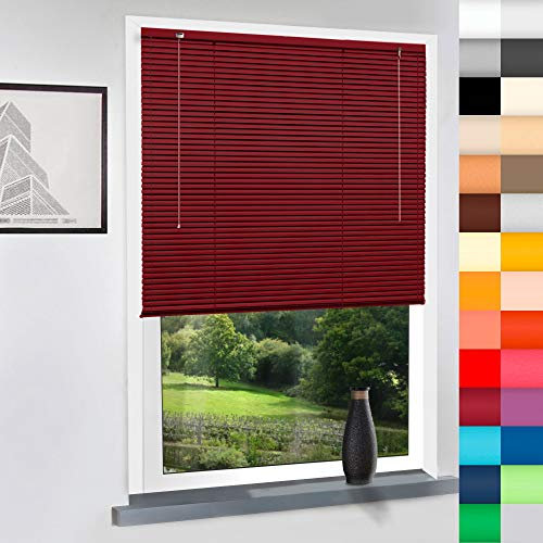 Aluminium Jalousie nach Maß, hochqualitative Wertarbeit, 28 Farben verfügbar, Maßanfertigung, für Fenster und Türen, Alu Jalousien, Decken und Wandmontage (Bordeaux Rot, Höhe: 220cm x Breite: 70cm)