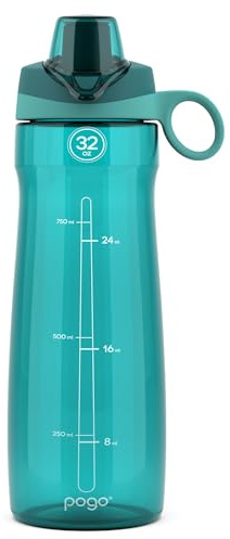 Pogo BPA-Free Plastic Water Bottle with Chug Lid, Teal, 32 oz