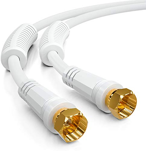 deleyCON 7,5m SAT TV Antennenkabel Koaxial Kabel HDTV 4-fach Schirmung DVB-S DVB-S2 Radio DAB Mantelstromfilter Ferritkern - Weiß