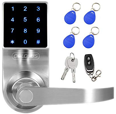 Electronic Keyless Door Lock, Keyless Entry with Touchscreen, Key Fobs, Remote Control, Keys for Home, Office or Commercial, Silver NDL319