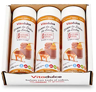 Sirope de dulce de leche sin azúcares añadidos, Topping de dulce de leche, Sirope bajo en calorías 400 gr. Pack de 3 unidades - Vitadulce