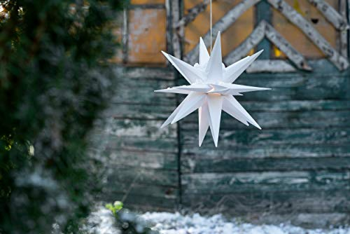 Novaliv Weihnachtsstern LED Dekostern 25cm Weiss für AUSSEN Kabel mit Trafo 3D Stern 18 Zackig Leuchtstern Weihnachtslicht Winterbeleuchtung 3D Stern Weihnachtslicht Xmas Lights