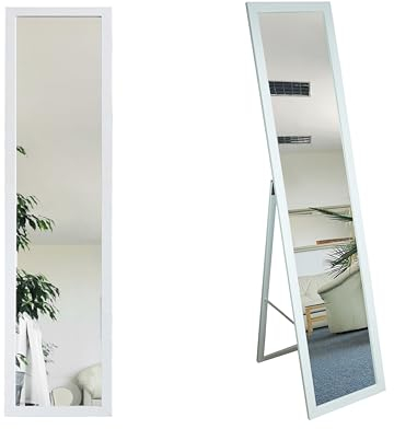 BD ART Stand-Ankleidespiegel Weiß Rustikal 155,8 x 35,8 cm großer Fußboden Standspiegel Garderobe Weiß Rustikal Zeitloser eleganter MDF Rahmen Ganzkörperspiegel
