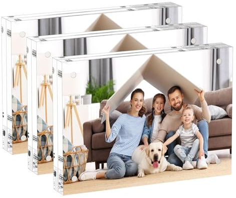 AITEE 5x7 Acrylic Picture Frames 3 Pack, 20% Thicker Block, Clear Picture Frames Freestanding Double Sided Magnetic Acrylic Lucite Frameless Transparent Square Frame Gift for Desktop Display