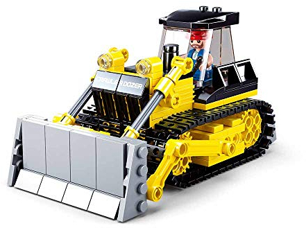 Sluban Klemmbausteine SL95672, Bulldozer (231 Teile) [M38-B0802], Spielset, Klemmbausteine, Baustätte, mit Spielfigur, Baustelle, bunt