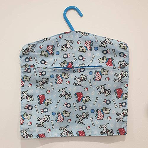 Handmade Cotton Peg Bag with Hanger/Peg Storage/Clothespin Bag/Socks bag/Wardrobe Storage/Over the Door Storage - BLUE DOGS