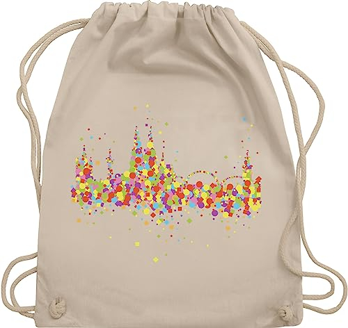 Turnbeutel Rucksack - Karneval & Fasching - Taschen - Konfetti Skyline Köln - Unisize - Naturweiß - kamelle beutel fassenacht koelner umhängebeutel koeln karnevals wurfbeutel fastnacht koelsch