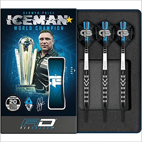 Red Dragon Gerwyn Price Iceman Special Edition Weltmeister Softip 20 Gramm Wolfram Darts Set mit Flügen und Stielen