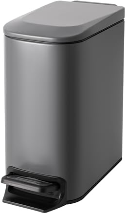 Cesun Kleiner Badezimmer-Mülleimer mit Deckel, Absenkautomatik, Trittpedal, 6 Liter, Edelstahl-Mülleimer mit herausnehmbarem Inneneimer, Anti-Fingerabdruck-Finish (grau)