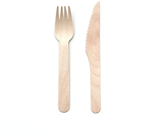 50 Stk. Holzbesteck, Einwegbesteck, umweltfreundlich & plastikfrei, biologisch abbaubar, nachhaltig (25 Holzmesser, 25 Holzgabeln) für verschiedene Feier, Feste und Partys