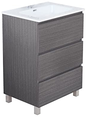 Baikal Mueble de Baño TRIX, Distribución de 3 cajones, con Patas y con Lavabo cerámico. Melamina 16mm. Distintas Medidas y Acabados Disponibles. Mueble MONTADO