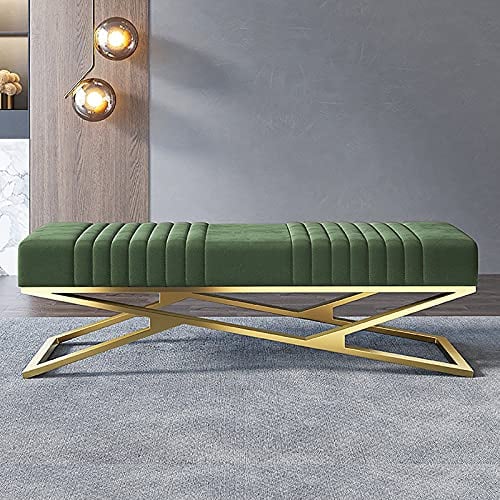 W&X Modernen Schlafzimmer Ende des Bettes Sitzbank Multifunktions Akzent Sofabank,Luxus Samt Gepolstert Sitzbank Sitz,Bequem Eingangsbereich Schuhbank Mit Golden Basis-Grün 100x38x42cm(39x15x17inch)