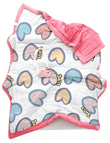 Chickwin Bambino Trapuntino Copriletto Singolo, Coperta Estivo Trapunta Trapuntato in Animale Frutta Stampa Reversibile Coperta Letto Leggera per Camera da Letto (Cuore Rosa,120x150cm)