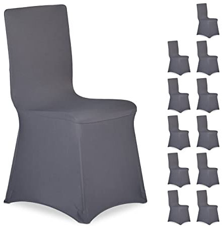 Relaxdays 12 x Stuhlhussen, universeller Stretch Stuhlbezug, Bankettstuhl Dekoration, Empfang und Feier, Stuhlbezüge, anthrazit